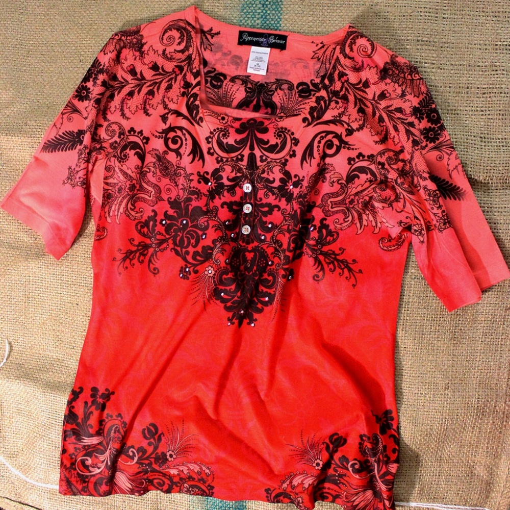 Boho Sublimated Blouse Red Black Embellished